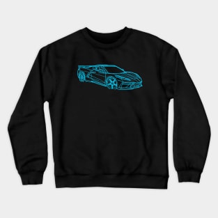 Rapid Blue C8 Racecar 3/4 View Outline Silhouette Outline Blue Supercar Sports car Racing car C8 Corvette Crewneck Sweatshirt